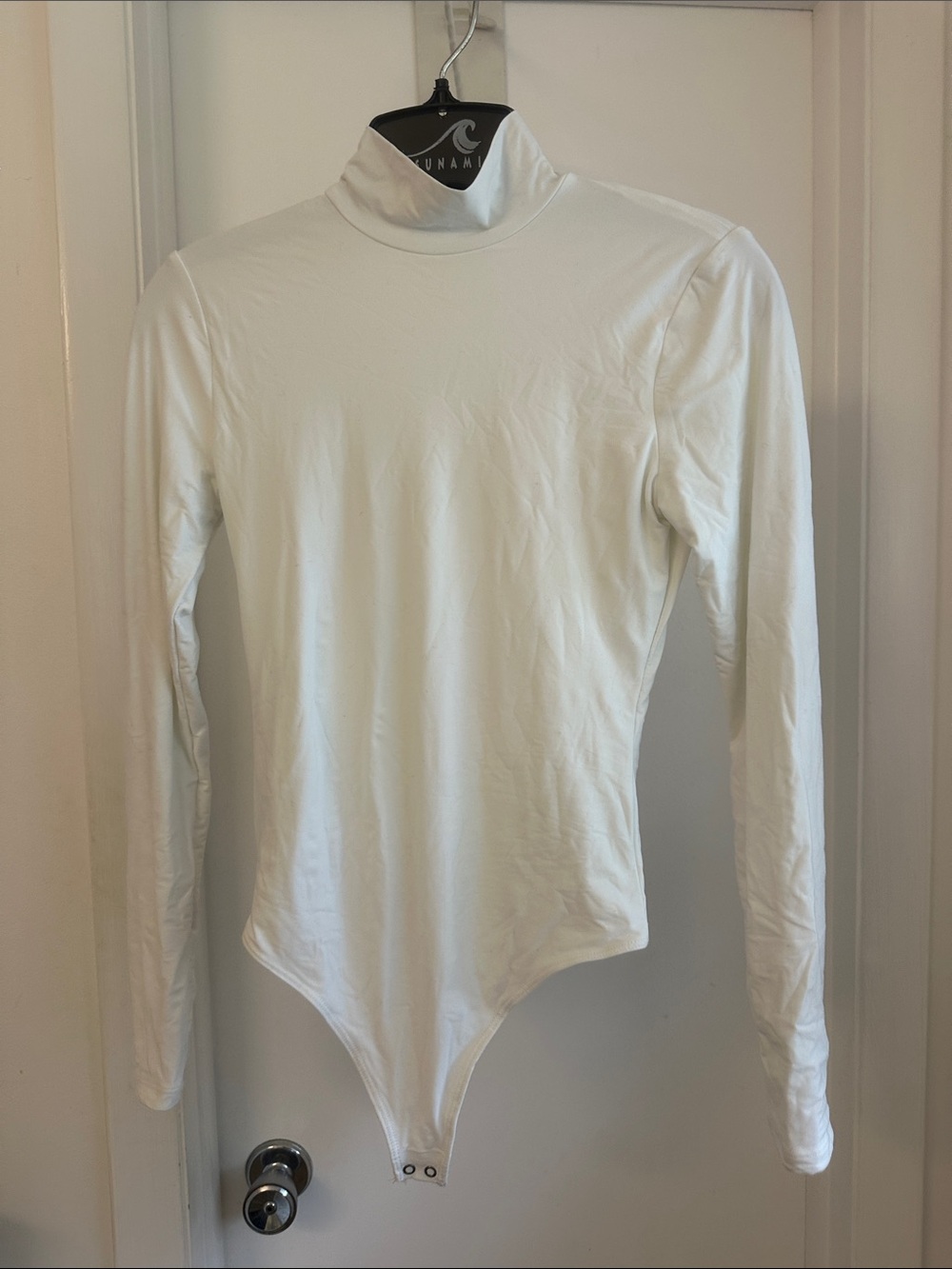 White Women’s Long-Sleeve Mock Neck Bodysuit Shirt